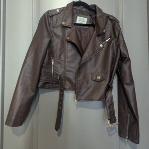 Ashley by 26 International Brown Cropped Leather Jacket